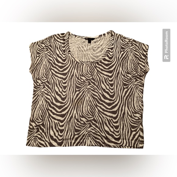 Banana Republic 100% Linen Brown Zebra Print Top. Size Small. - Picture 10 of 10